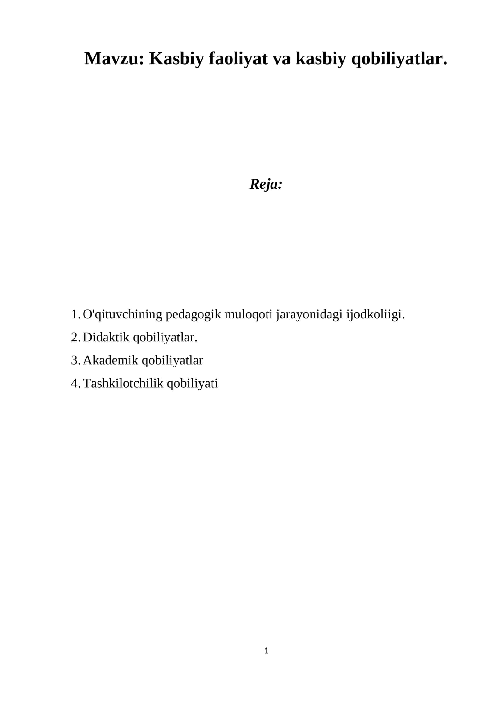 Kasbiy faoliyat va kasbiy qobiliyatlar