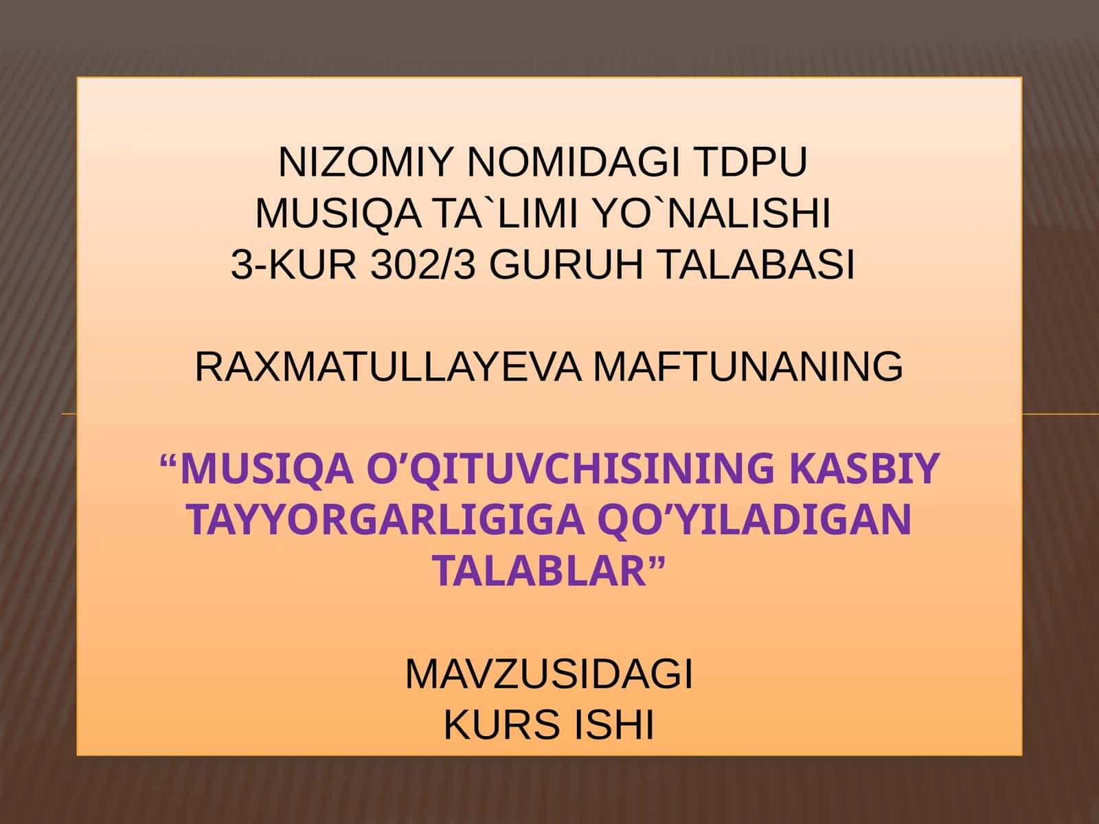 “Musiqao’qituvchisiningkasbiytayyorgarligigaqo’yiladigantalablar”
