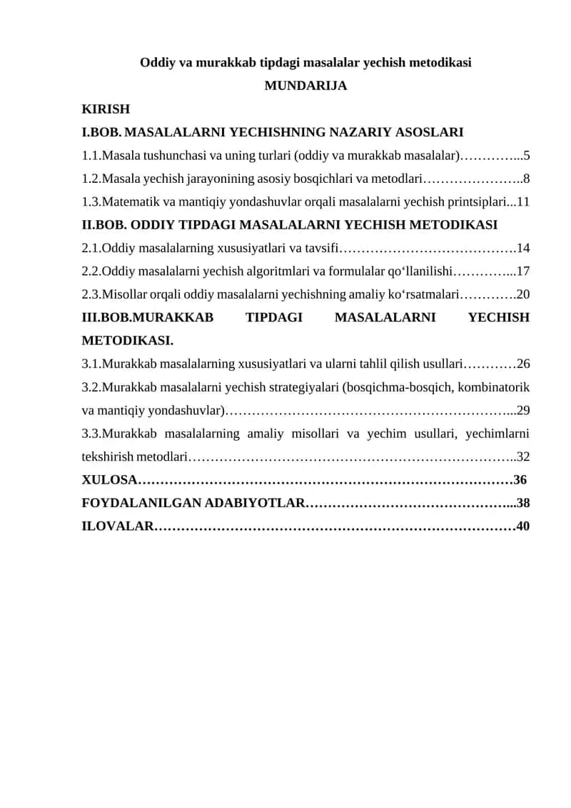 Oddiy va murakkab tipdagi masalalar yechish metodikasi