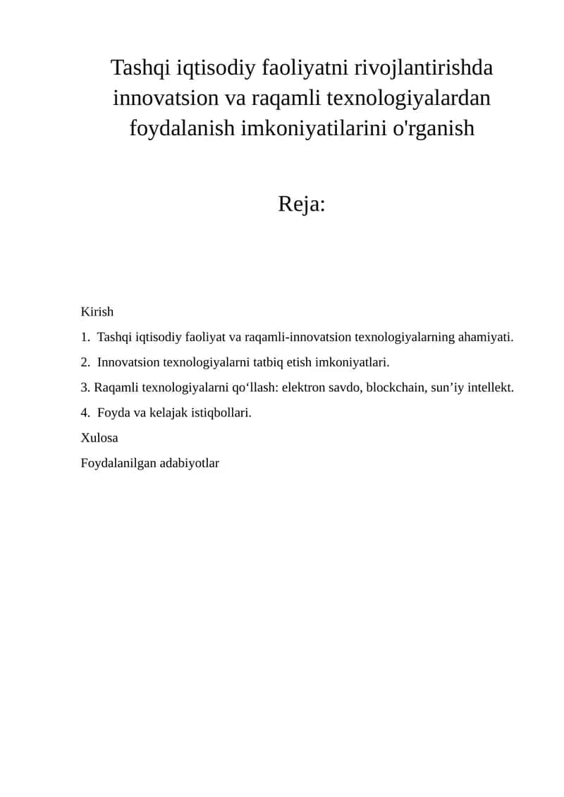 Tashqi iqtisodiy faoliyat va raqamli-innovatsion texnologiyalar