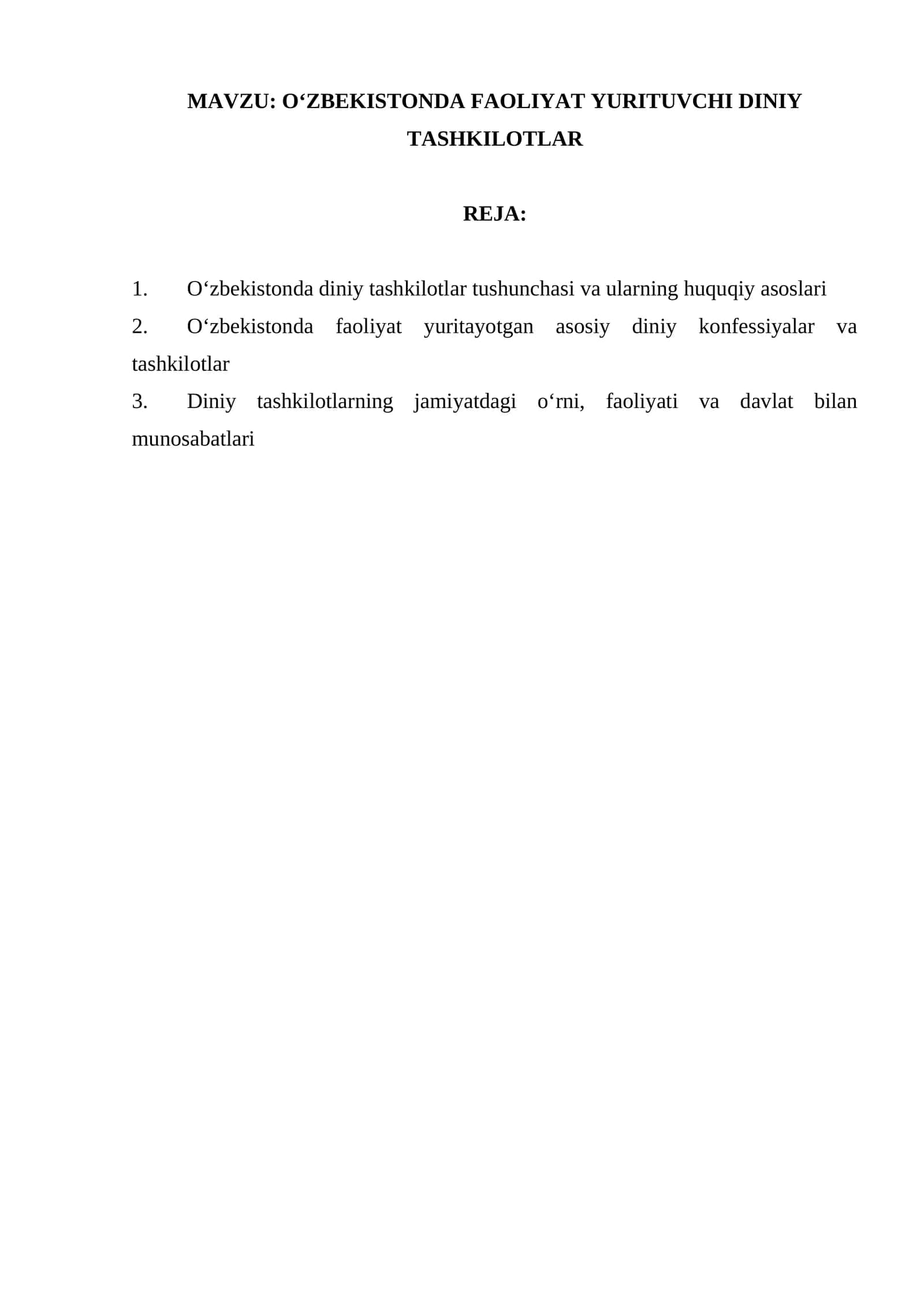 Oʻzbekistonda faoliyat yurituvchi diniy tashkilotlar