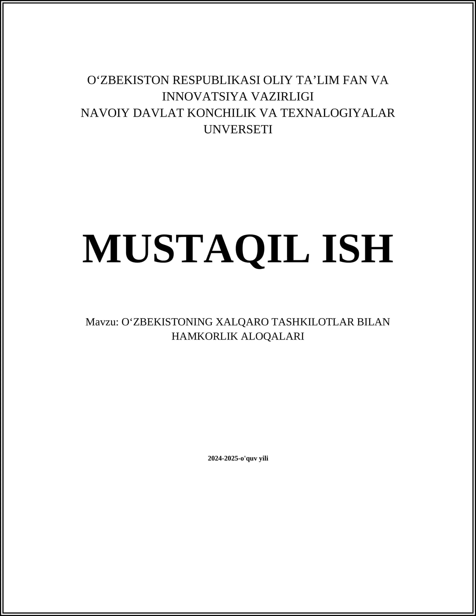 OʻZBEKISTONNING XALQARO TASHKILOTLAR BILAN HAMKORLIK ALOQALARI