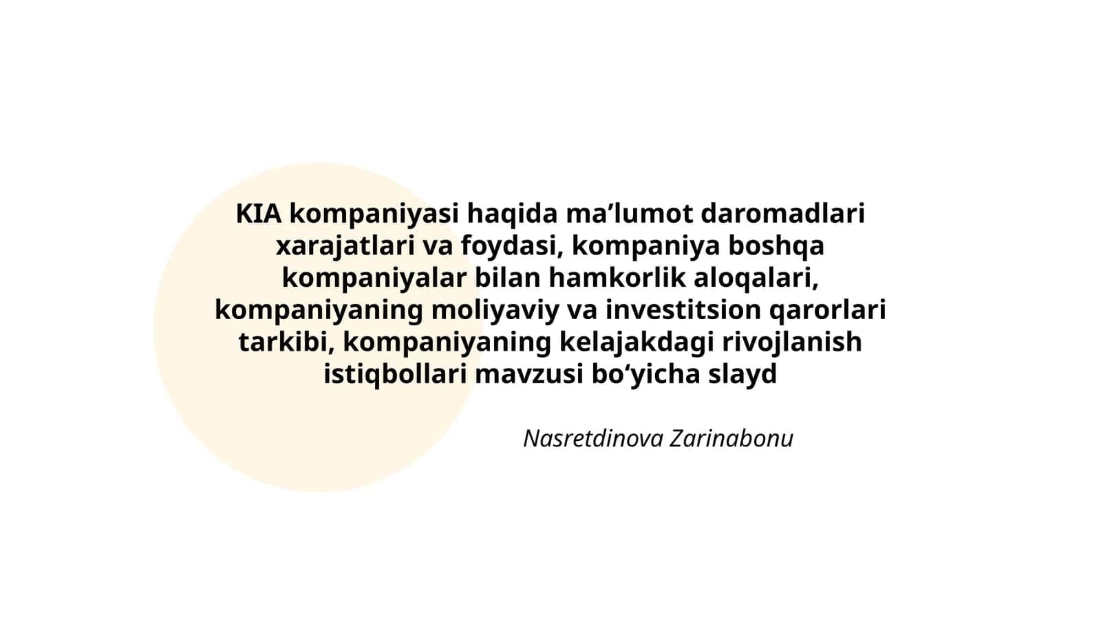 KIA kompaniyasi haqida maʼlumot daromadlari xarajatlari va foydasi