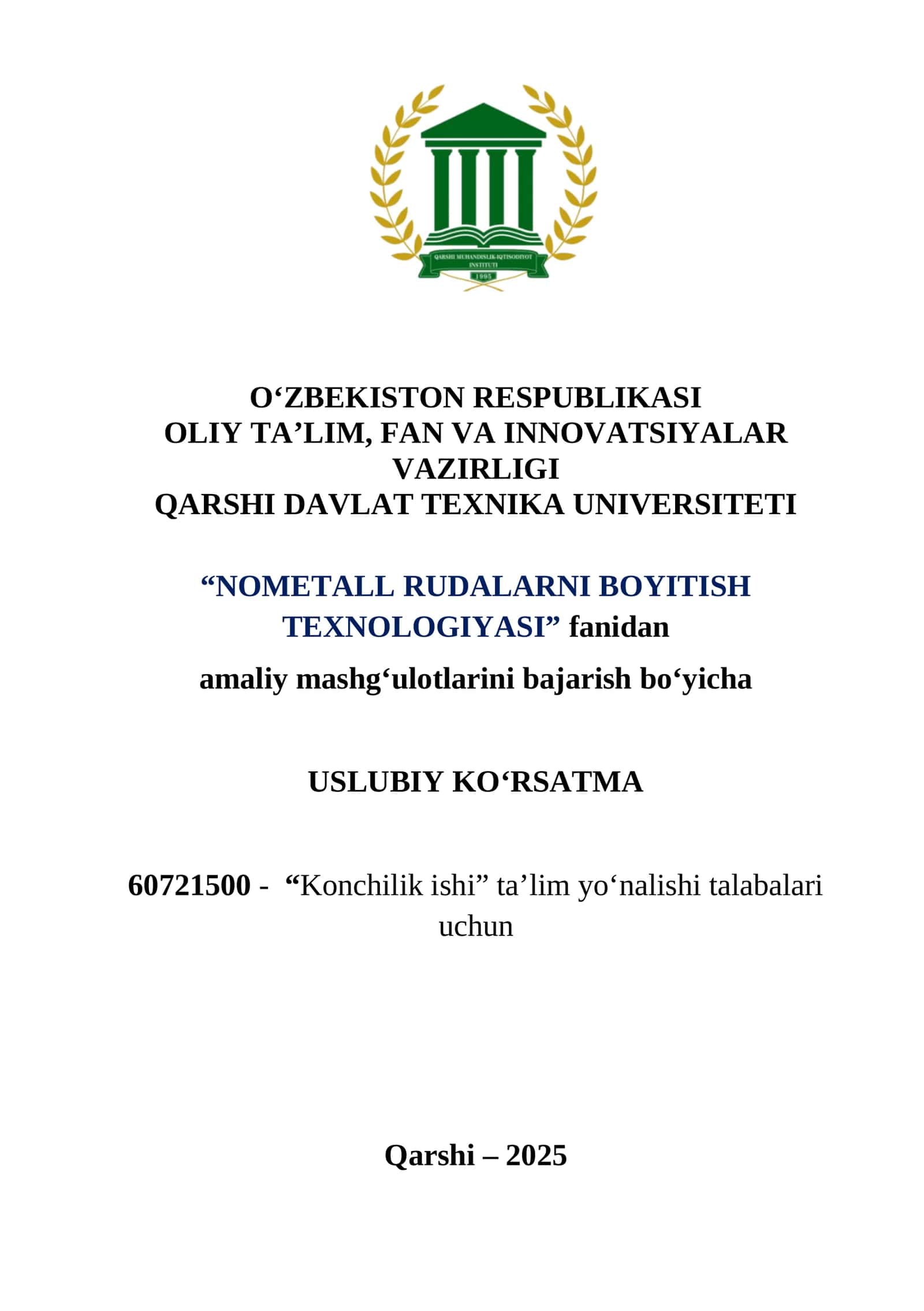 Amaliy mashg'ulotlar - "Nometall rudalarni boyitish texnologiyasi"