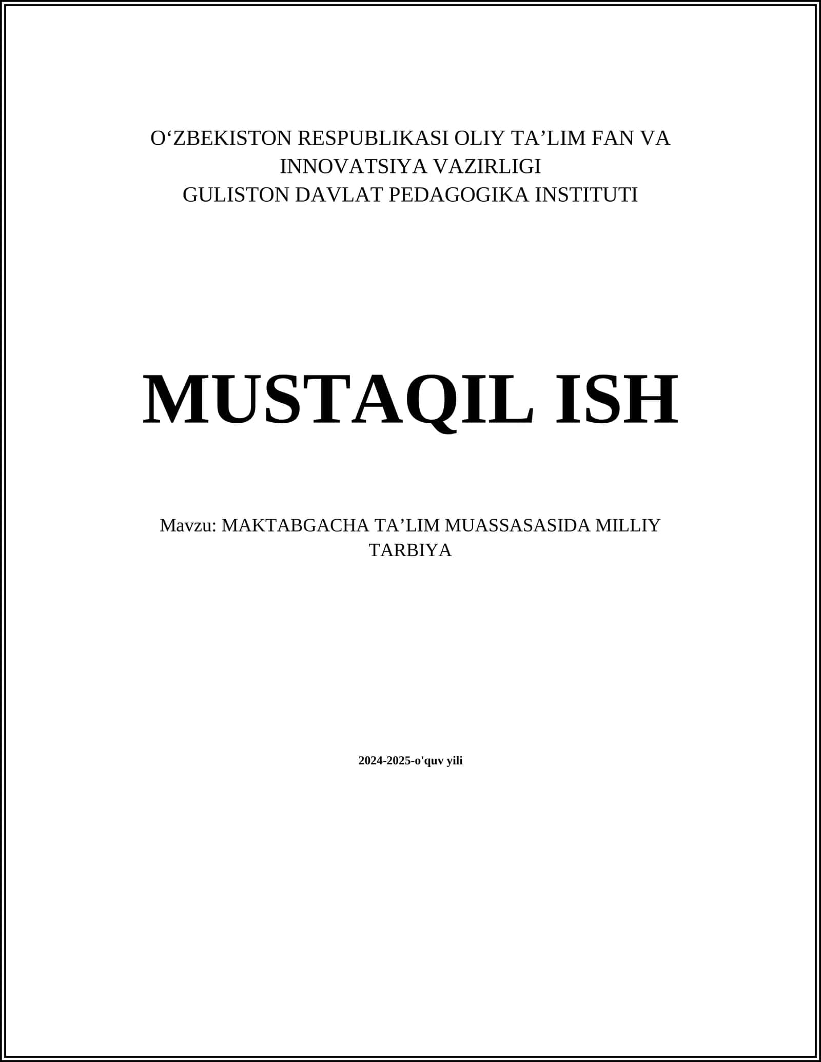 MAKTABGACHA TAʼLIM MUASSASASIDA MILLIY TARBIYA
