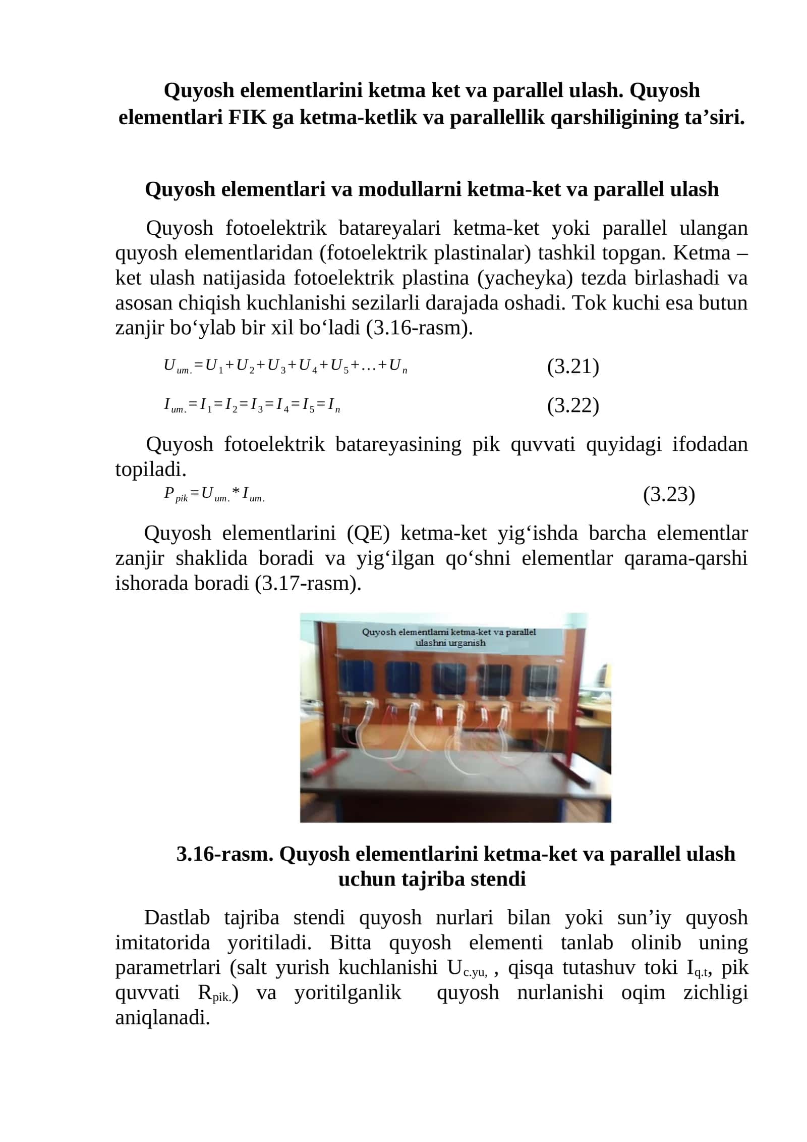 Quyosh elementlari va modullarni ketma-ket va parallel ulash