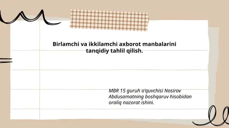 Boshqaruv hisobidan oraliq nazorat ishi