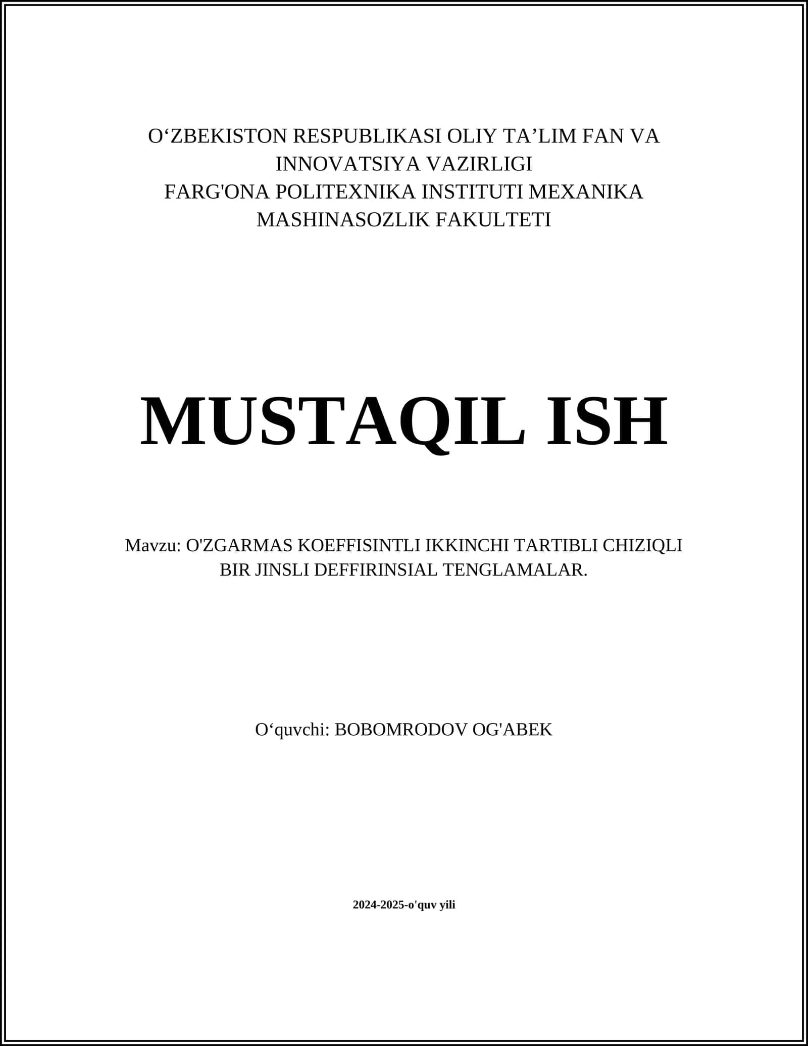 Ikkinchi tartibli chiziqli differensial tenglamalar