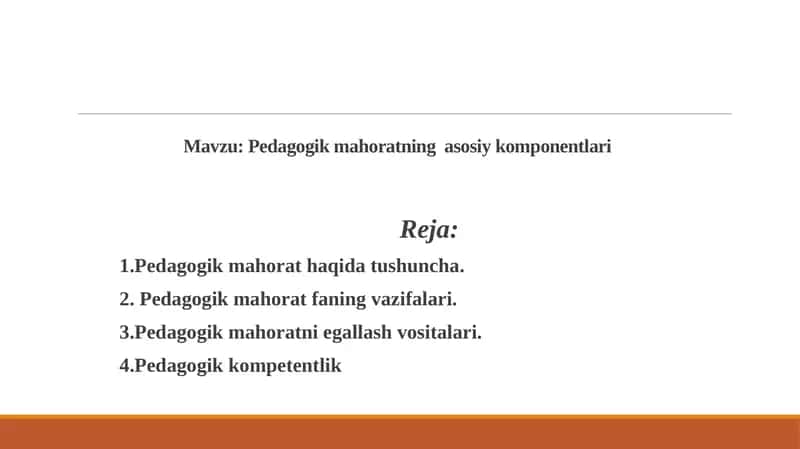 Pedagogik mahoratning asosiy komponentlari