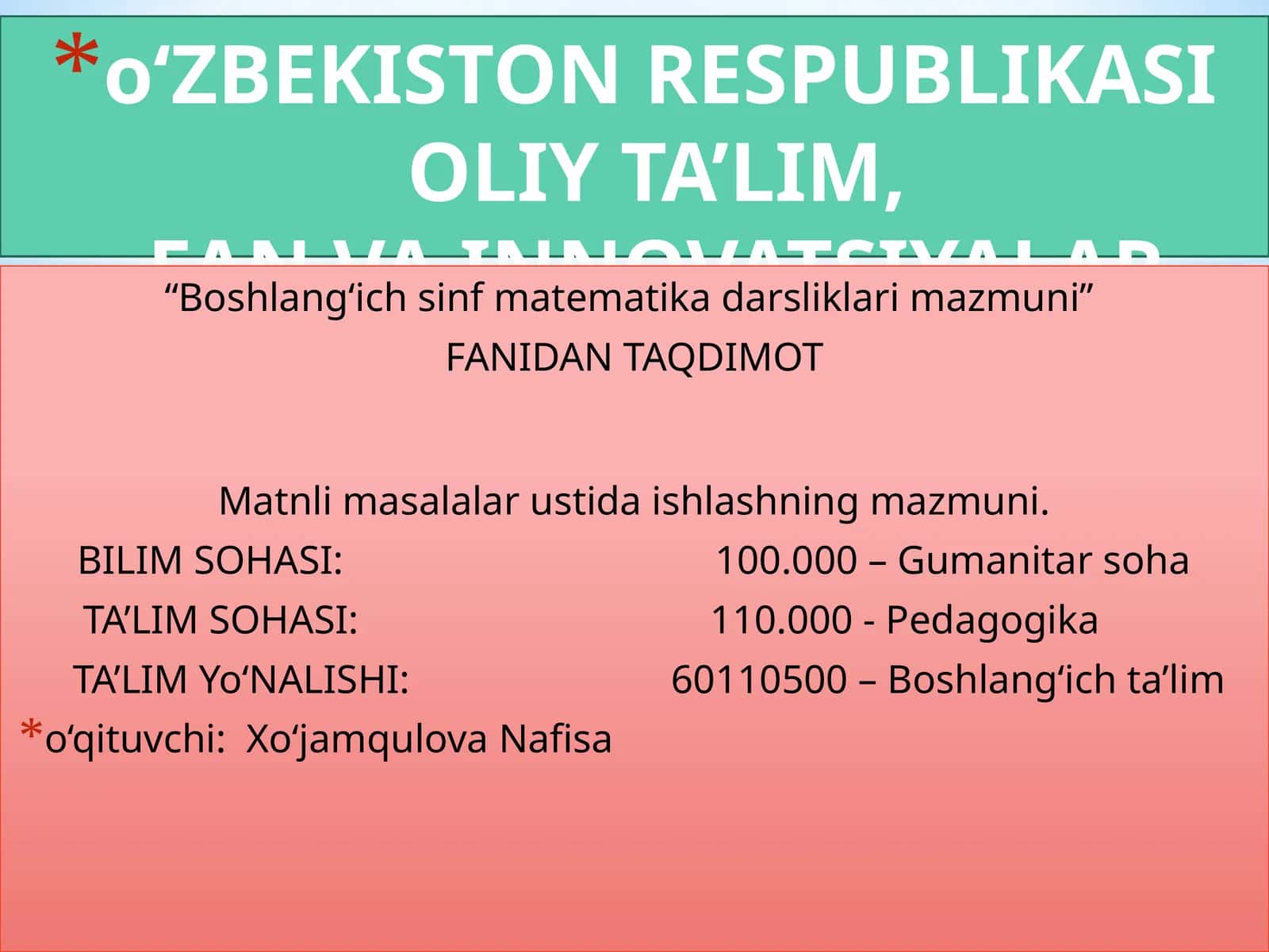 Boshlang‘ich sinf matematika darsliklari mazmuni
