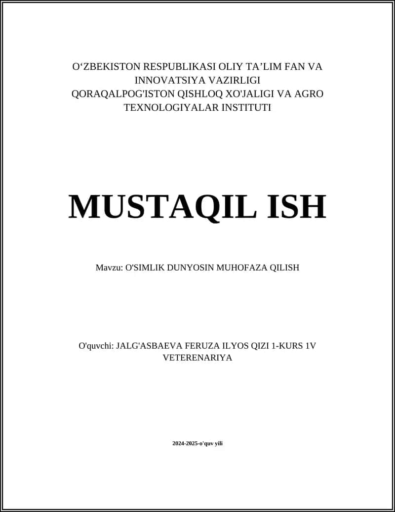 O'SIMLIK DUNYOSIN MUHOFAZA QILISH