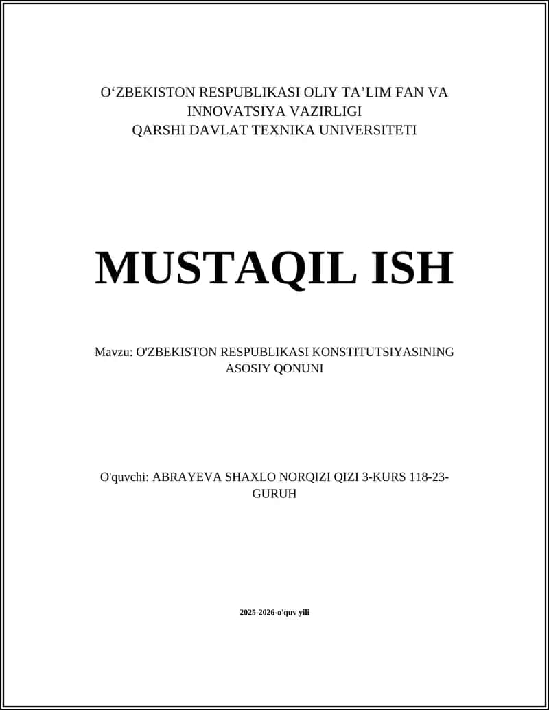 O'ZBEKISTON RESPUBLIKASI KONSTITUTSIYASINING ASOSIY QONUNI