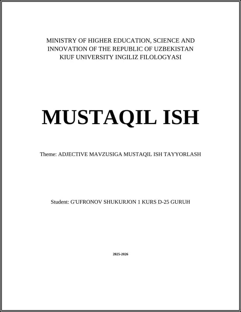 MAVZUSIGA MUSTAQIL ISH TAYYORLASH