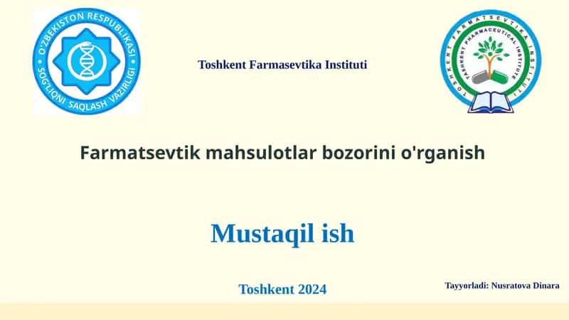 Farmatsevtik Mahsulotlar Bozorini O'rganish