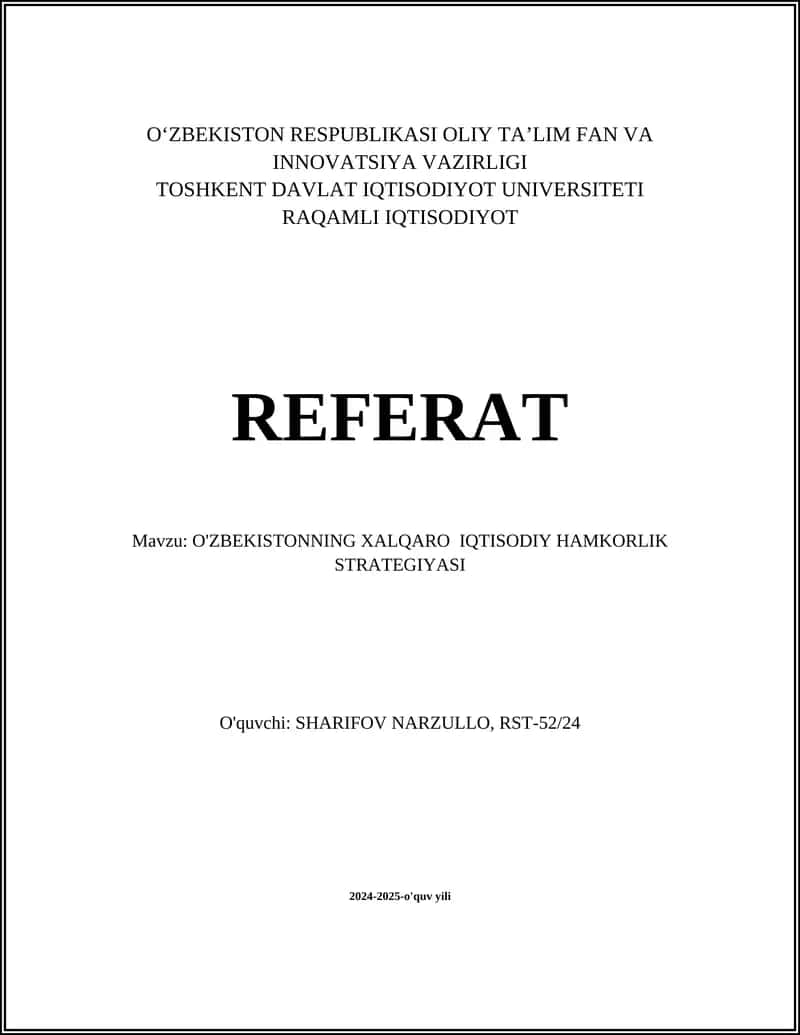 O'ZBEKISTONNING XALQARO IQTISODIY HAMKORLIK STRATEGIYASI