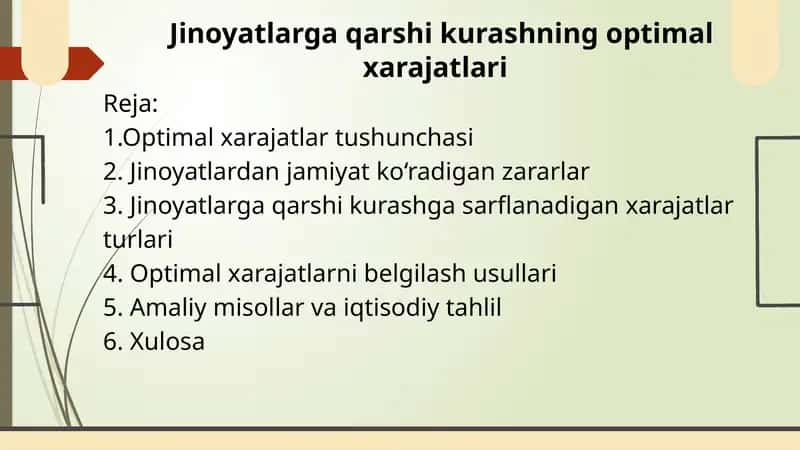 Jinoyatlarga qarshi kurashning optimal xarajatlari