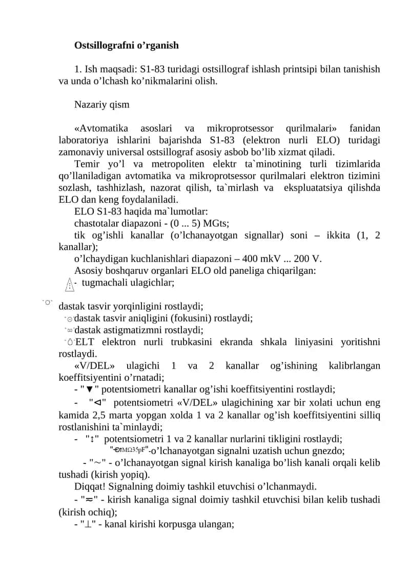 Ostsillografni o’rganish