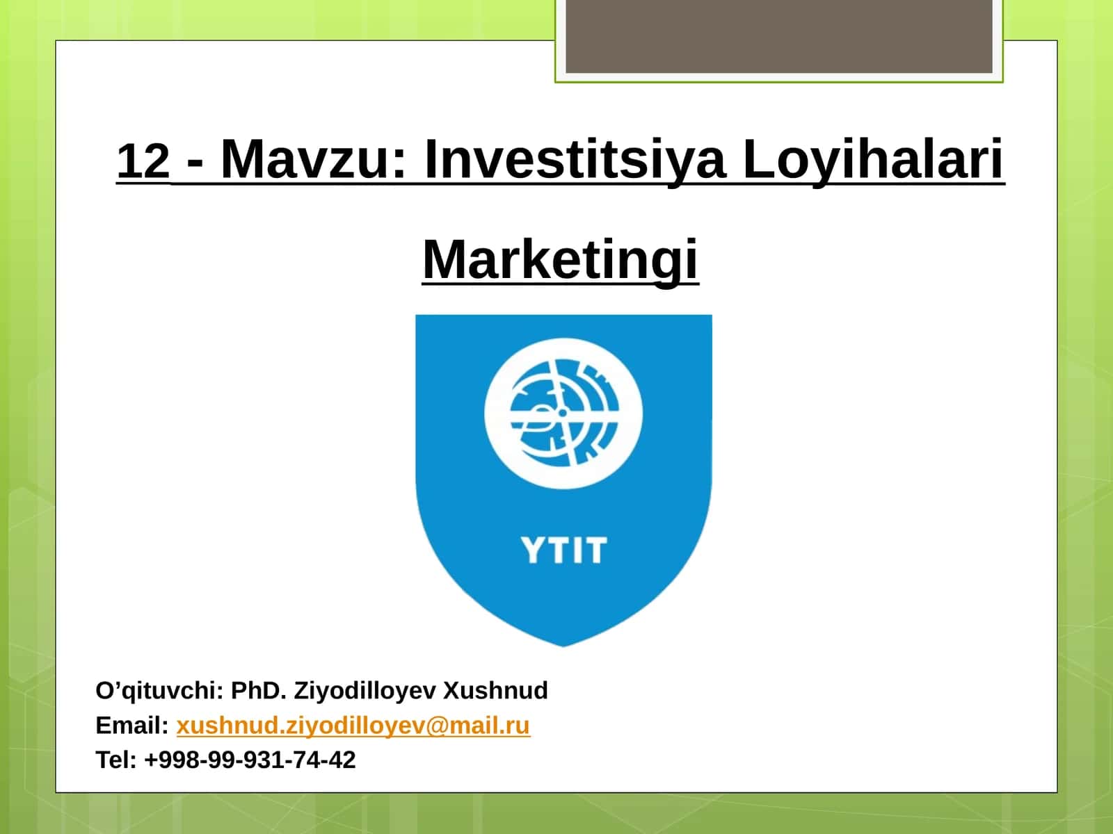 Investitsiya Loyihalari Marketingi