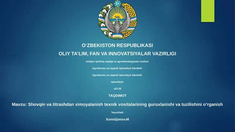 Shovqin va titrashdan ximoyalanish texnik vositalarining guruxlanishi va tuzilishini o’rganish