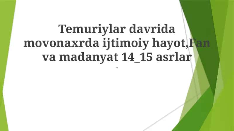 Timuriylar davrida ijtimoiy hayot