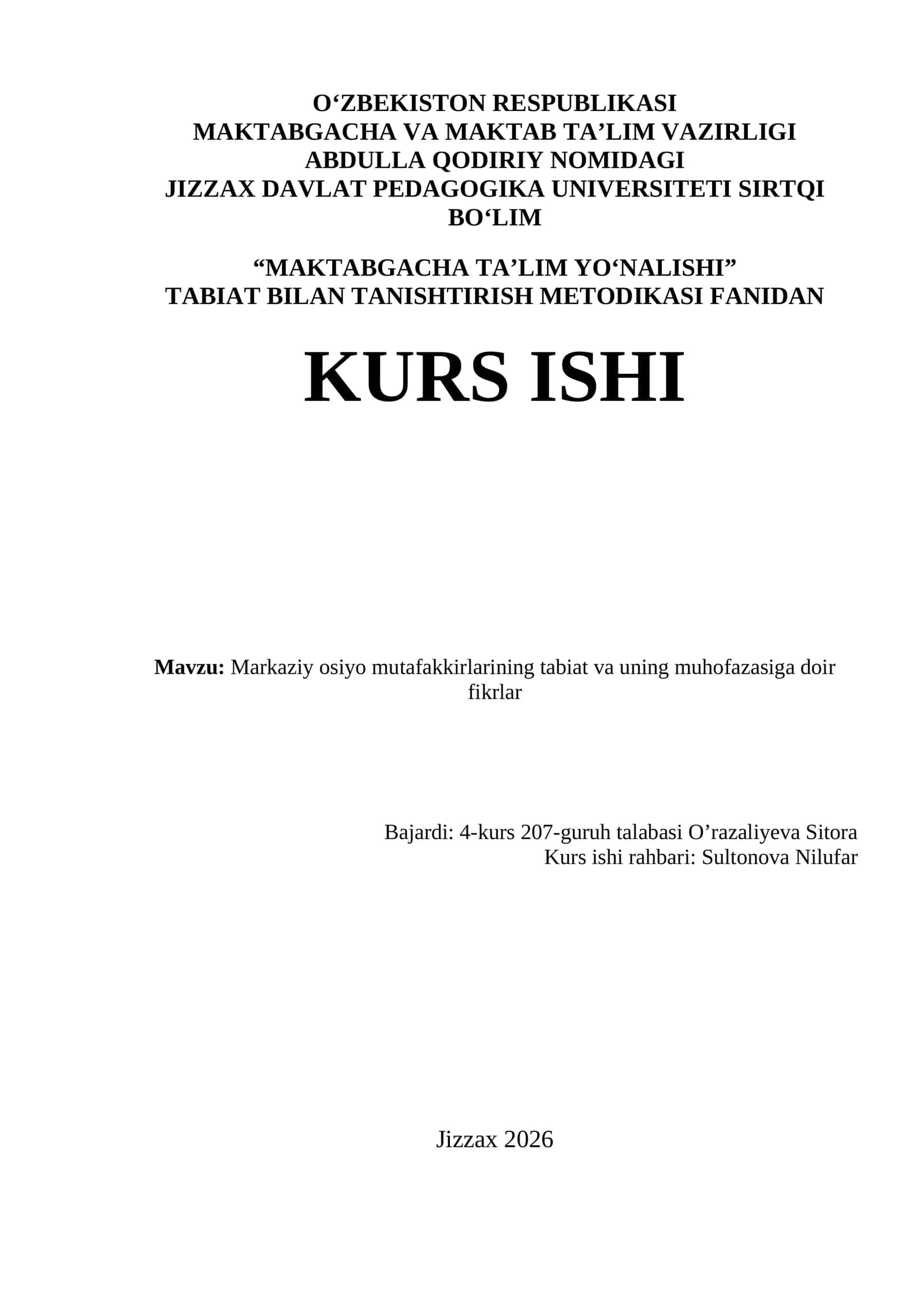 Markaziy osiyo mutafakkirlarining tabiat va uning muhofazasiga doir fikrlar