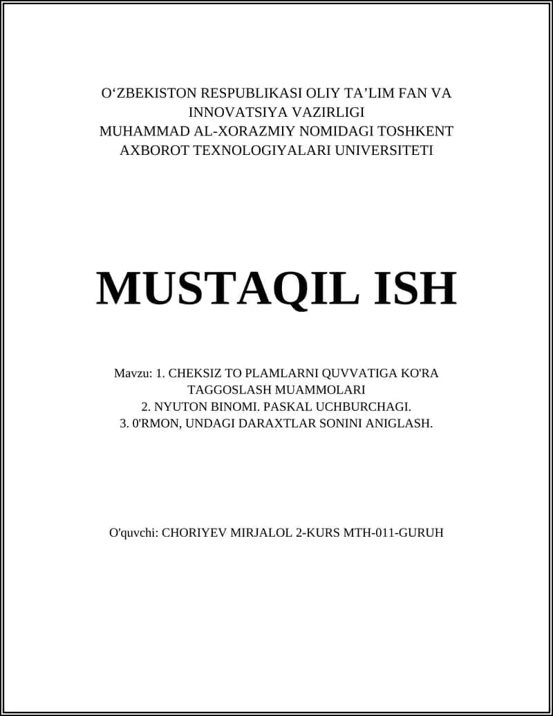 CHEKSIZ TO PLAMLARNI QUVVATIGA KO'RA TAGGOSLASH MUAMMOLARI