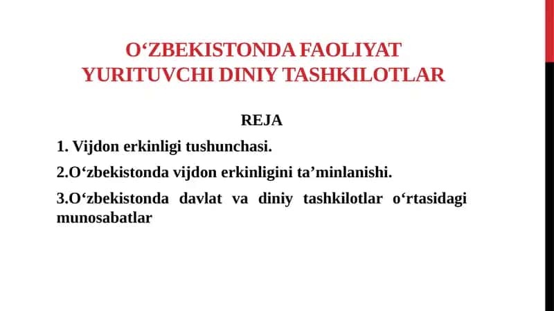 O‘zbekistonda faoliyat yurituvchi diniy tashkilotlar