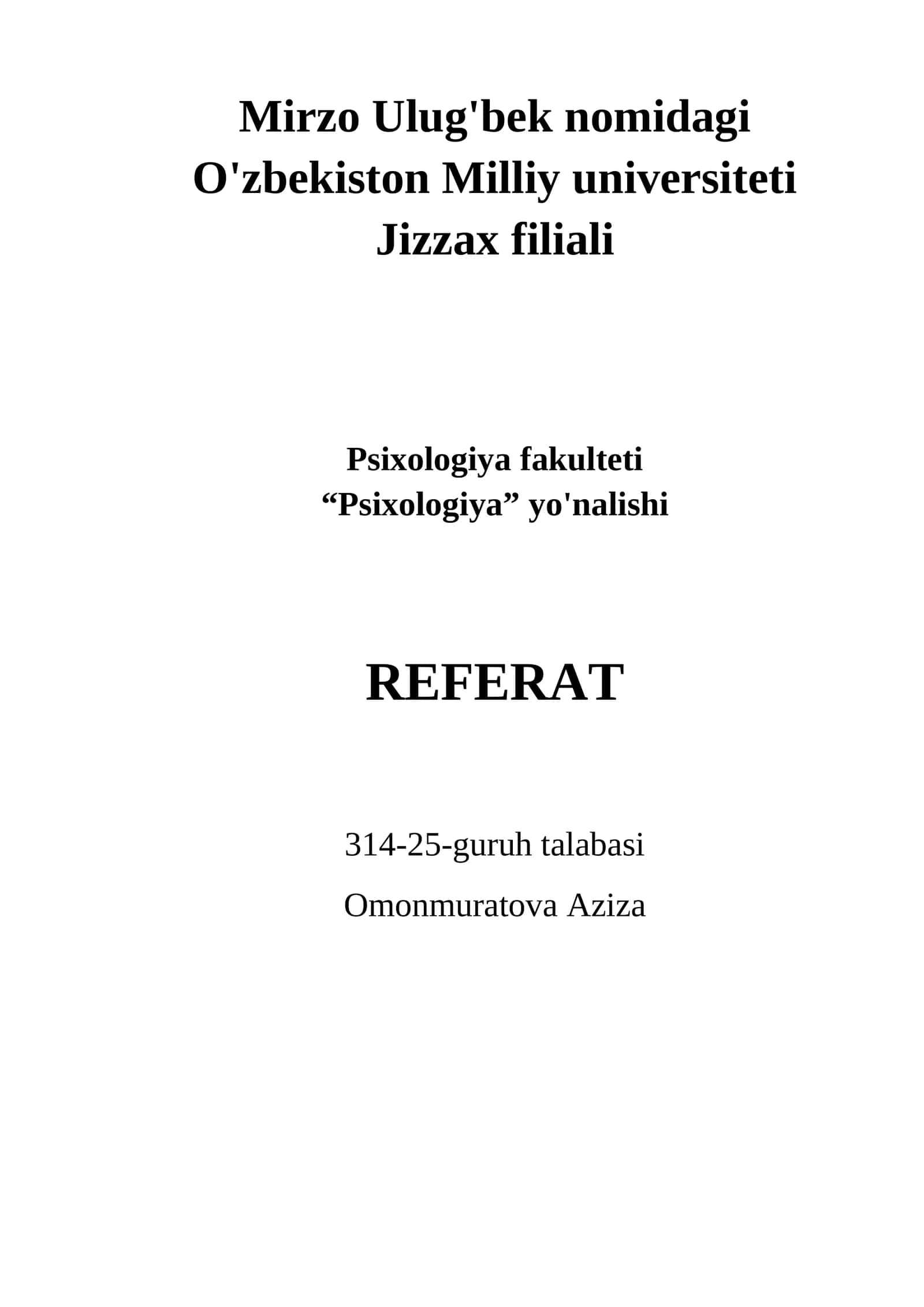 Psixologiya fakulteti REFERAT