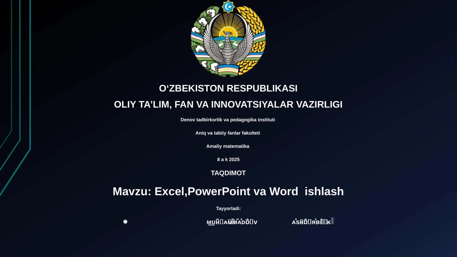 Excel,PowerPoint va Word ishlash