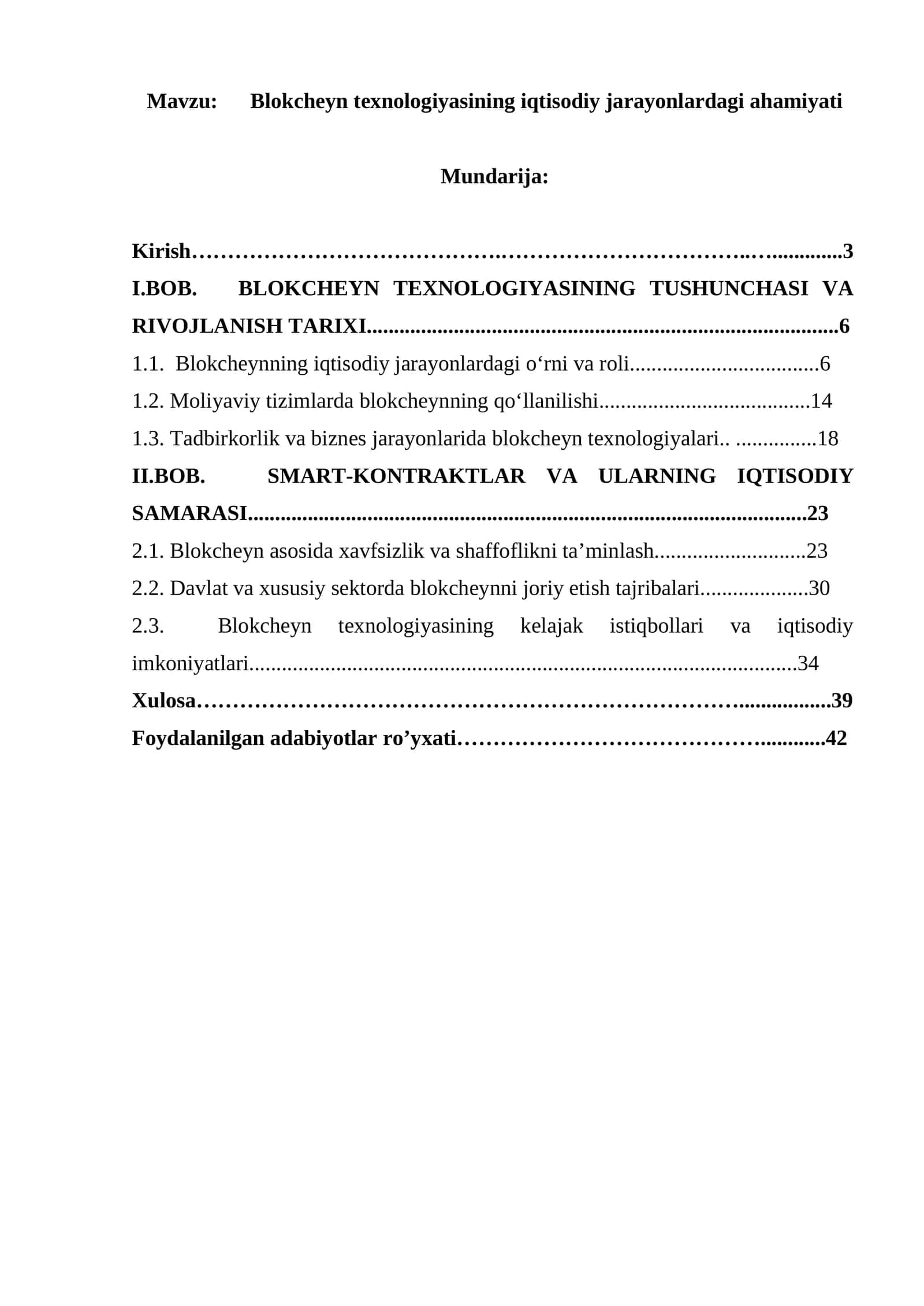 Blokcheyn texnologiyasining iqtisodiy jarayonlardagi ahamiyati
