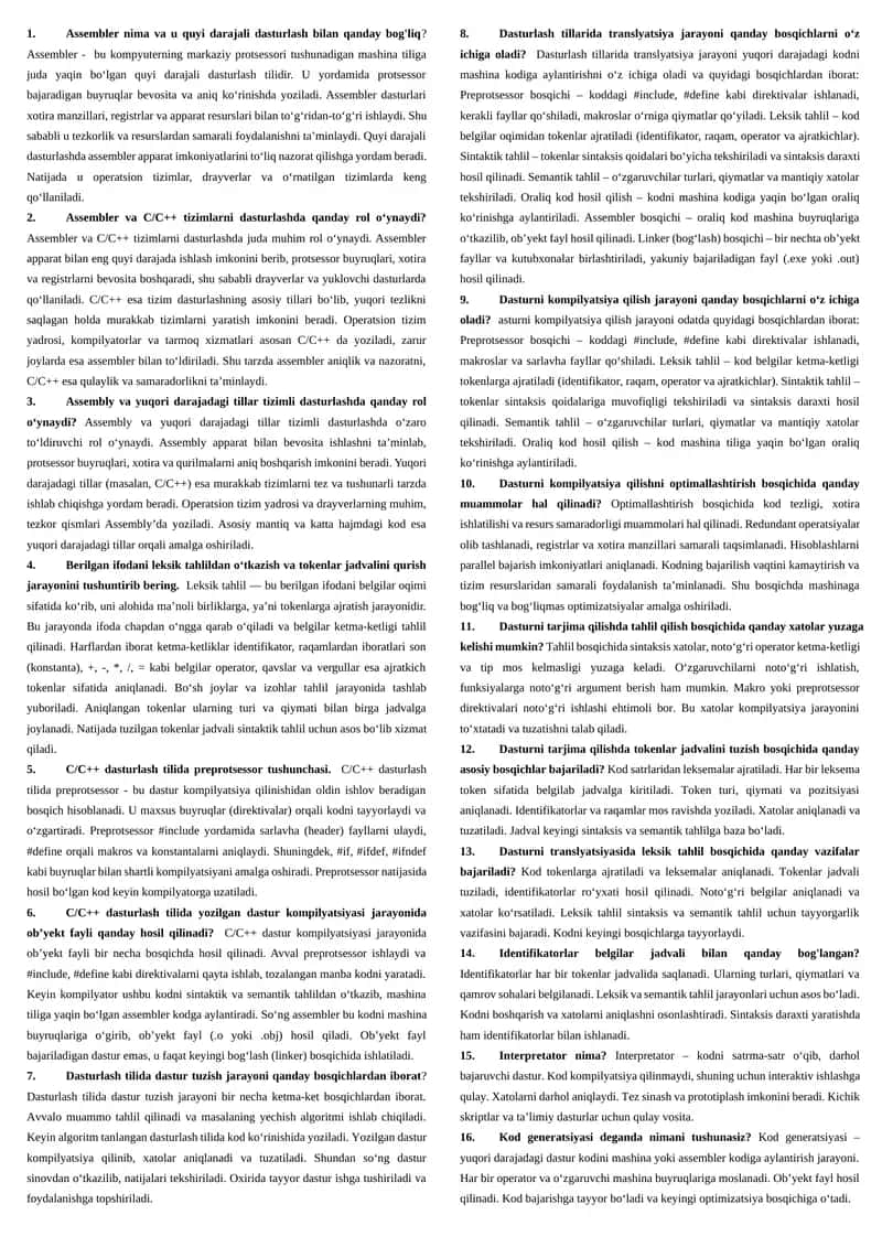 Assembler va C/C++ tizimlarni dasturlashda roli