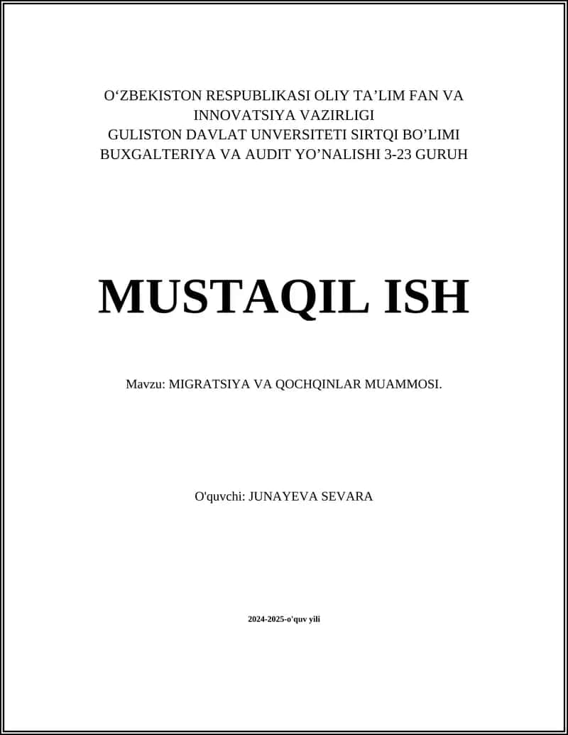 MIGRATSIYA VA QOCHQINLAR MUAMMOSI