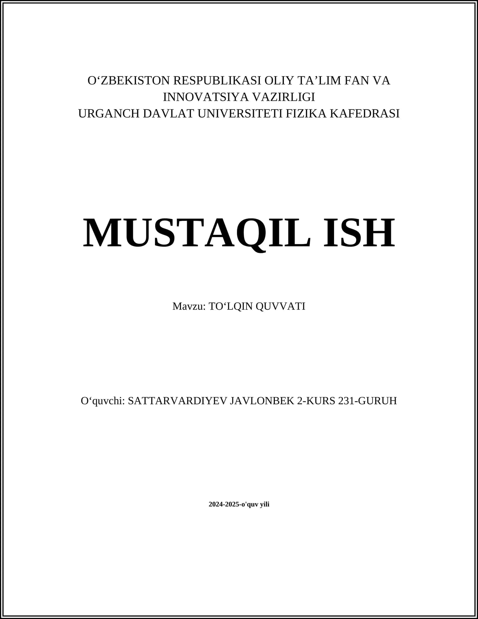 TOʻLQIN QUVVATI