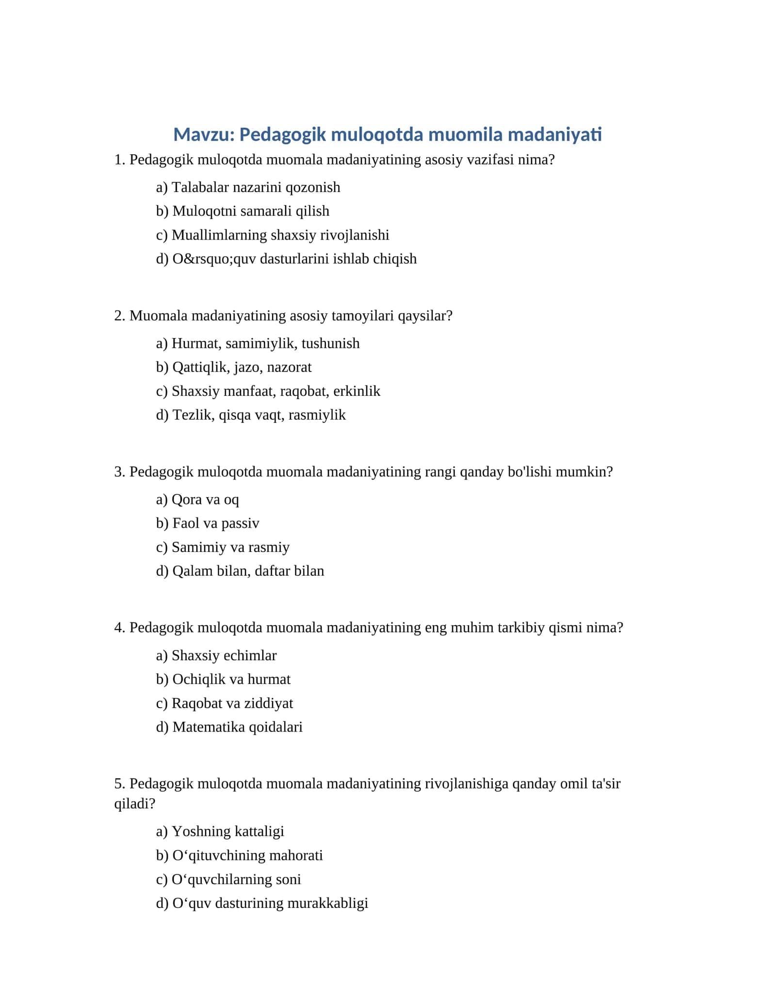 Pedagogik muloqotda muomila madaniyati