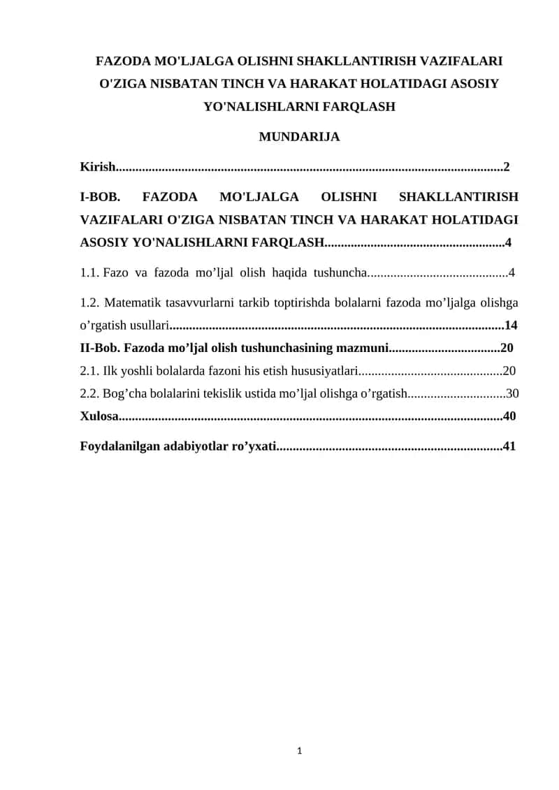 FAZODA MO'LJALGA OLISHNI SHAKLLANTIRISH VAZIFALARI