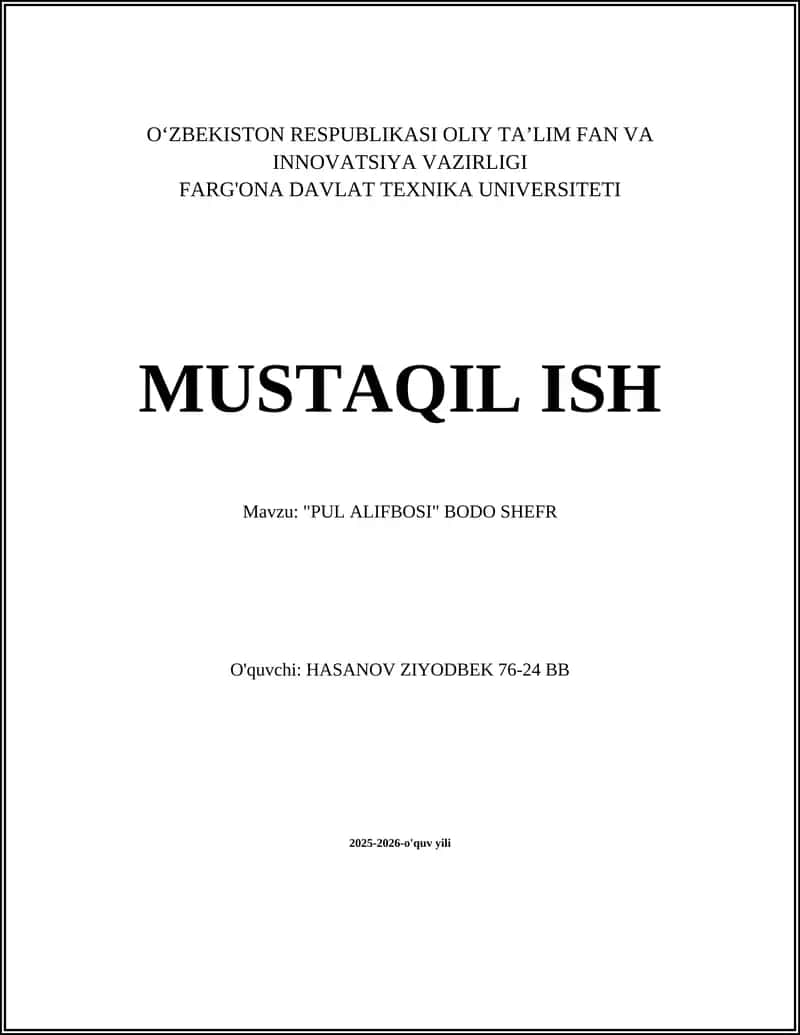 "PUL ALIFBOSI" BODO SHEFR