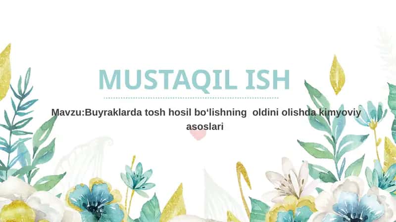 Buyraklarda tosh hosil boʻlishning oldini olishda kimyoviy asoslari