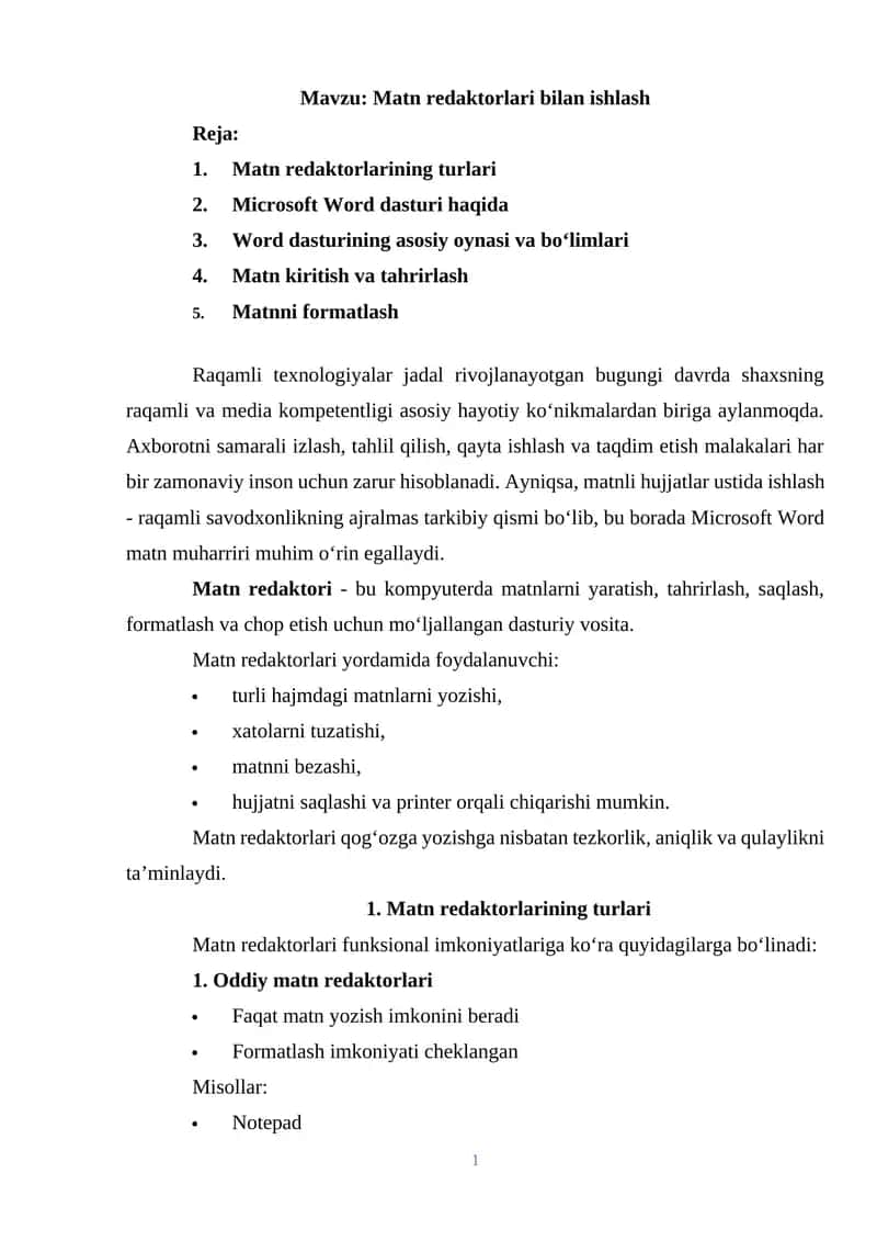 Matn redaktorlari bilan ishlash