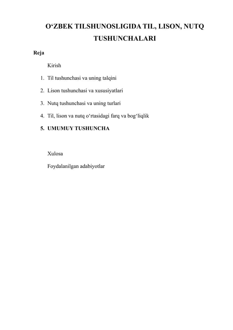 OʻZBEK TILSHUNOSLIGIDA TIL, LISON, NUTQ TUSHUNCHALARI