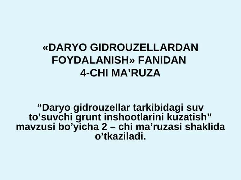 Daryo gidrouzеllardan foydalanish