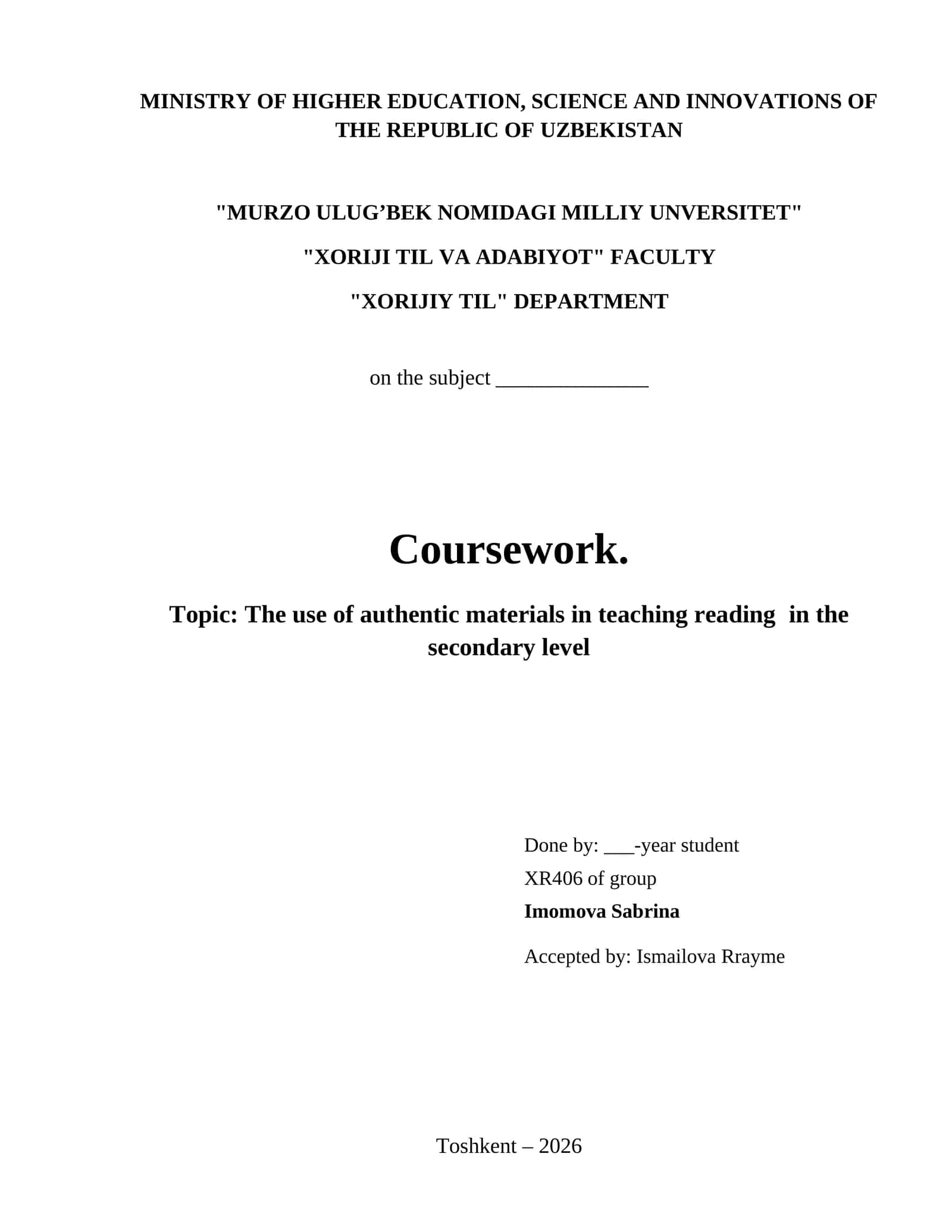 The use of authentic materials in teaching reading in the secondary level