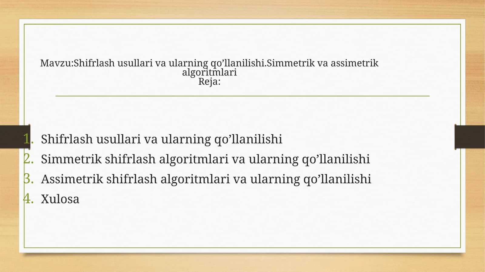 Shifrlash usullari va ularning qo’llanilishi. Simmetrik va assimetrik algoritmlari