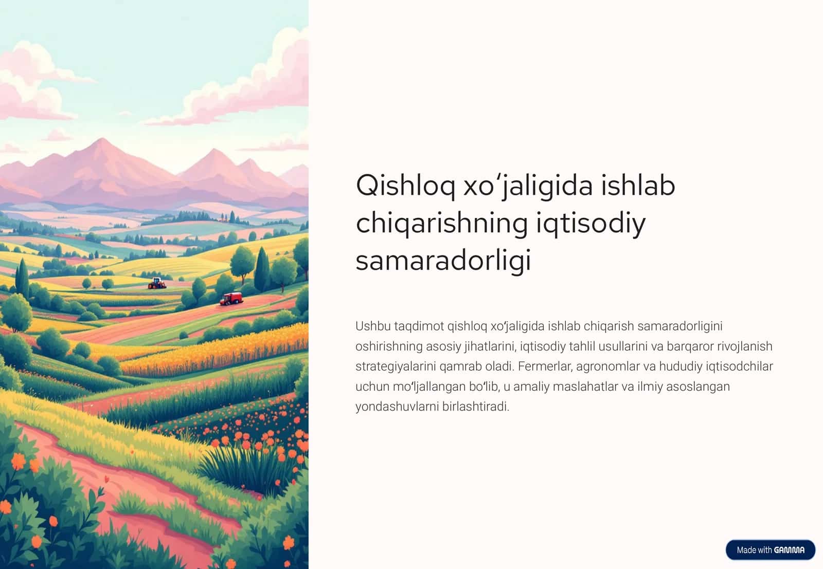 Qishloq xoʻjaligida ishlab chiqarishning iqtisodiy samaradorligi