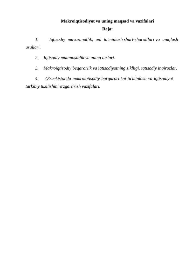 Makroiqtisodiyot va uning maqsad va vazifalari