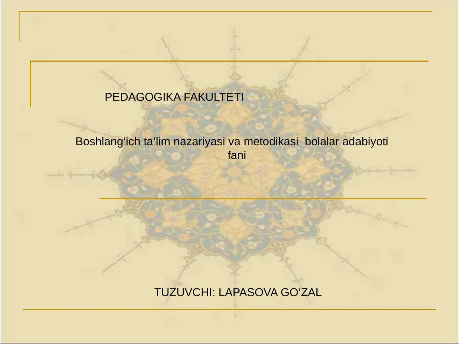 Boshlang‘ich ta’lim nazariyasi va metodikasi bolalar adabiyoti fani