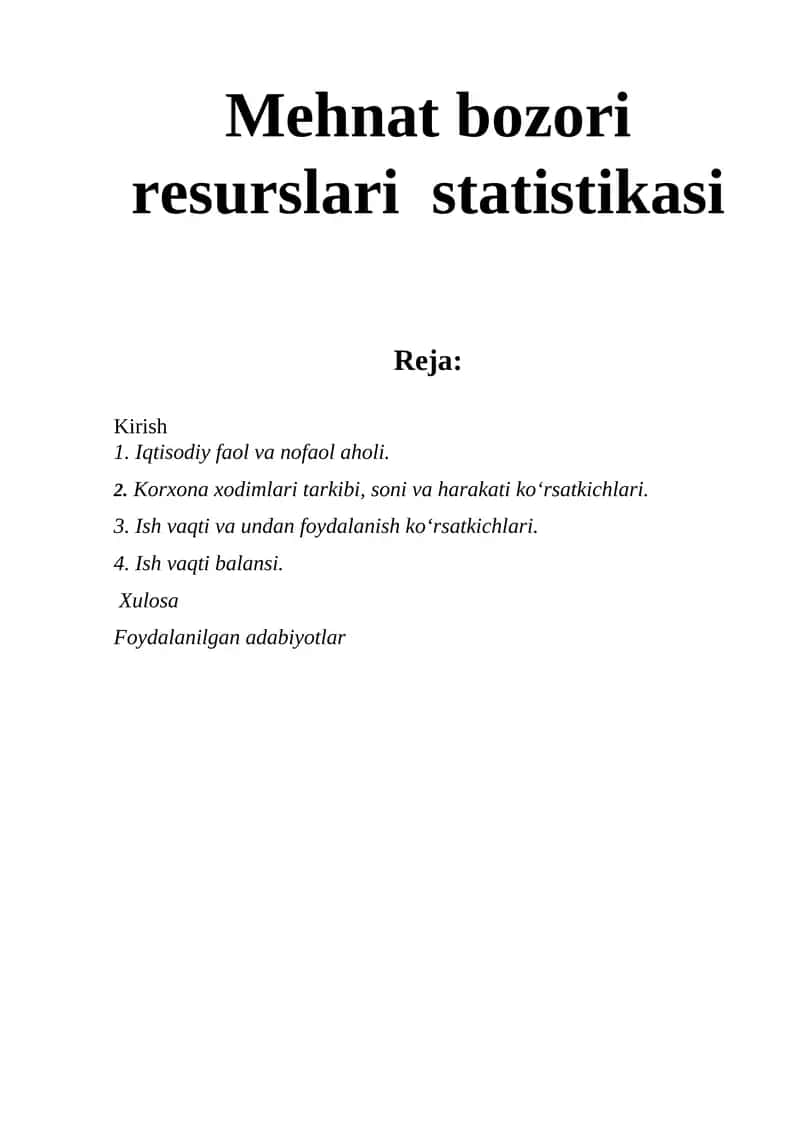 Mehnat bozori resurslari statistikasi