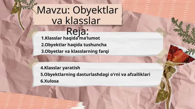 Obyektlar va klasslar