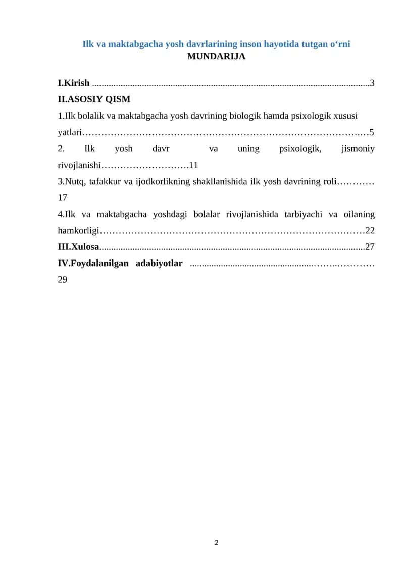Ilk va maktabgacha yosh davrlarining inson hayotida tutgan o‘rni