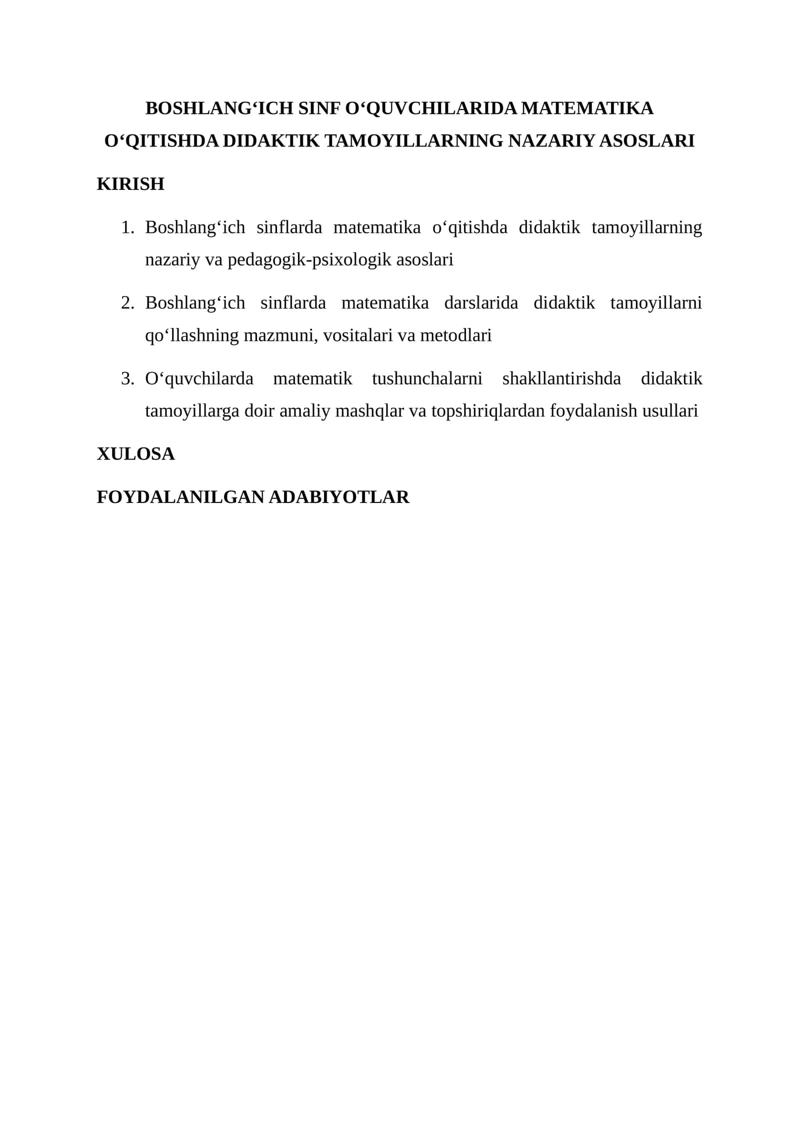 Boshlang‘ich sinflarda matematika o‘qitishda didaktik tamoyillarning nazariy asoslari