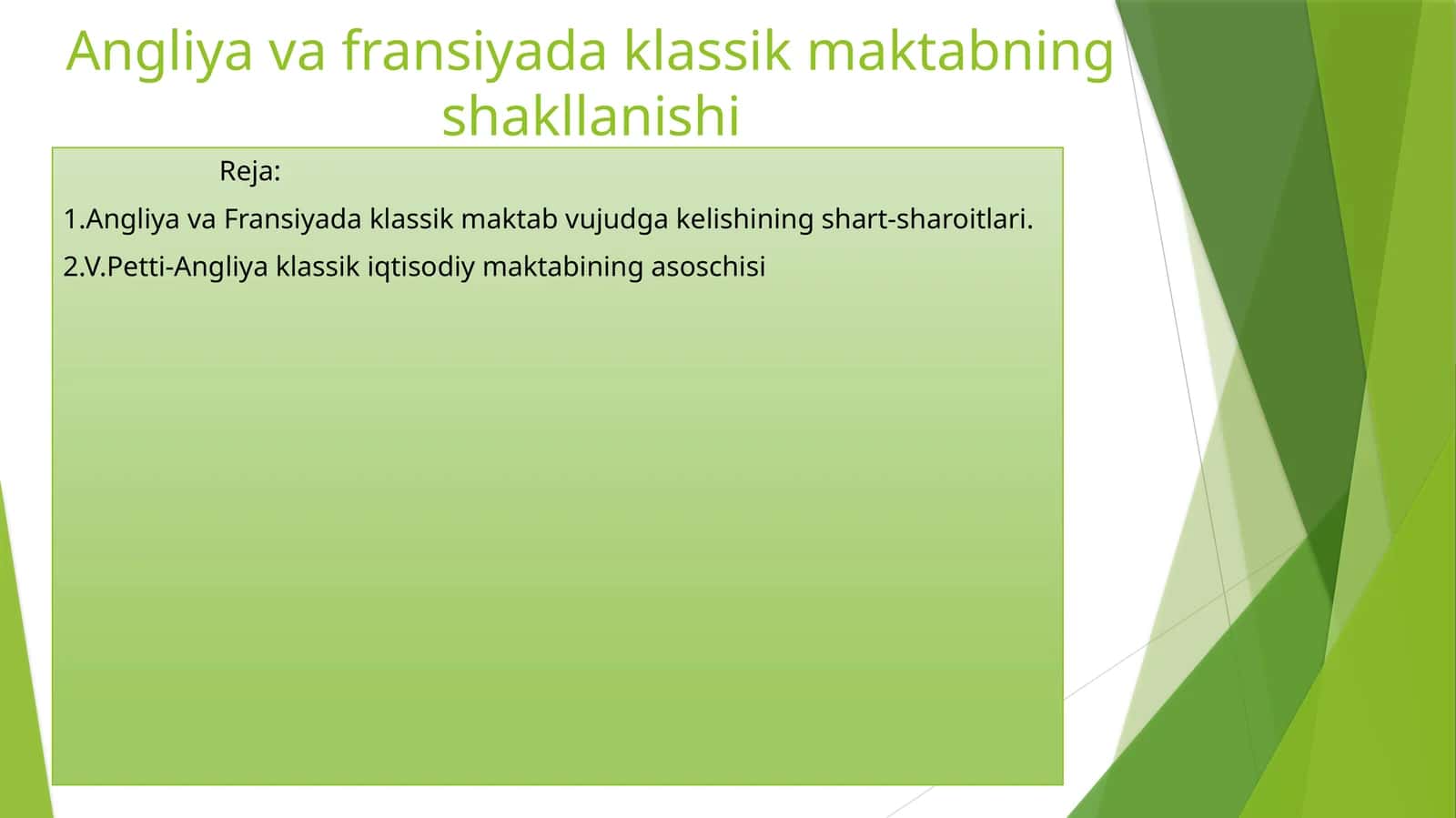 Angliya va fransiyada klassik maktabning shakllanishi